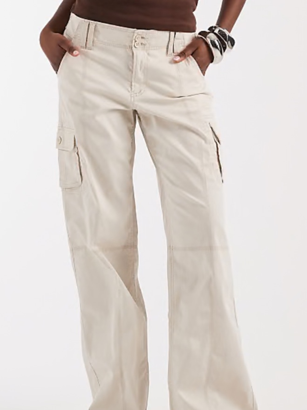 Hollister baggy tan beige nude cargo flare pants cool size 1